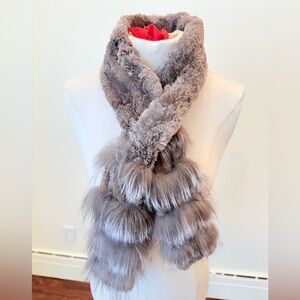 Luxurious Gray Genuine Fur Scarf